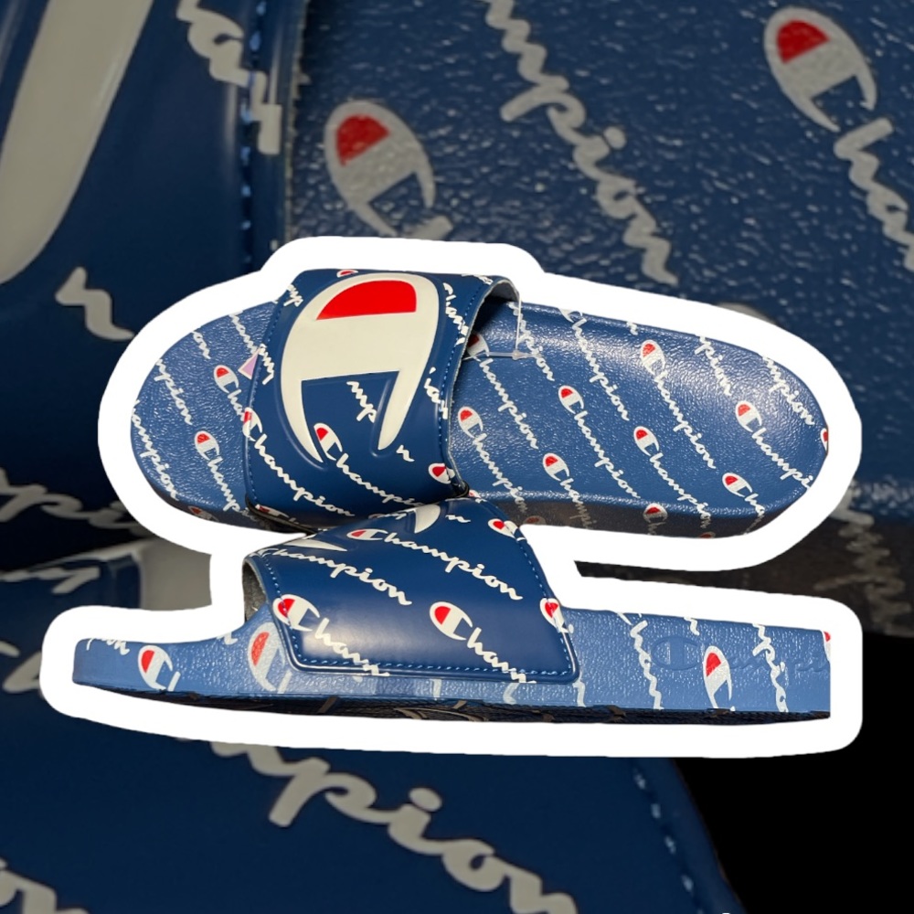 Blue Champion slides sizes 10-12